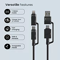 Portronics Omnicord – 60W 4-in-1 Fast Charging Cable, Black. Versatile and efficient, this cable supports multiple devices with rapid charging capabilities, ensuring you stay powered up on the go.