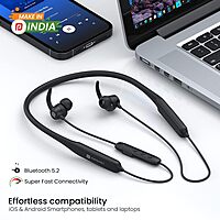 Portronics Harmonics Y1 – Neckband, 40H Playtime, Black, Bluetooth 5.0, IPX4 Water Resistant, Deep Bass, Comfortable Fit, Quick Charge, Ideal for Sports and Daily Use, Lightweight Design.