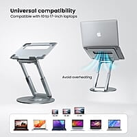 Portronics My Buddy K8 Portable Laptop Stand with 360° Rotating Base, Posture Support, Adjustable Height