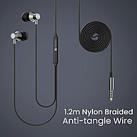 Portronics Conch Tune A – 3.5mm Earphones with Mic, featuring a durable braided cable for tangle-free use, delivering clear sound quality and comfort for an enhanced listening experience.