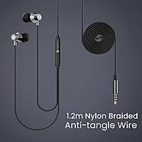 Portronics Conch Tune A – 3.5mm Earphones with Mic, featuring a durable braided cable for tangle-free use, delivering clear sound quality and comfort for an enhanced listening experience.