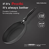 Preethi Dura Collection Non Stick Fry Pan, 24 cm, with Glass Lid, Gas & Induction Compatible