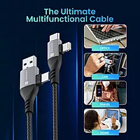 Portronics Konnect 4-in-1 Cable – Fast Charge, Black. Versatile charging solution with multiple connectors for various devices. Durable design ensures longevity and efficient power delivery.