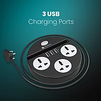 Portronics Power Plate 5 Black features 5 USB ports for charging multiple devices simultaneously. Its sleek design includes a holder for convenience, making it perfect for home or office use.