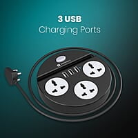 Portronics Power Plate 5 1500W Power Converter with USB Charger & Mobile Holder 3AC Socket + 3USB Ports, 1.5 m Cord Length