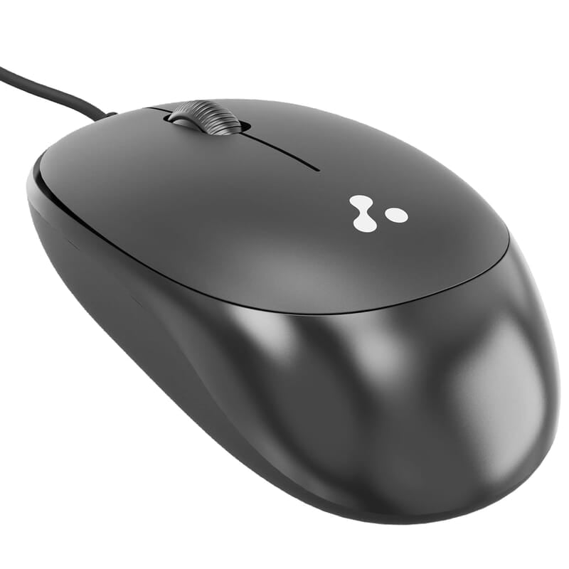 Ambrane Wired USB Mouse, Plug & Play, High Resolution 1600 DPI Optical Sensor, 3-Button Design, Clickable Scroll Wheel, Ambidextrous, Ergonomic Mouse for Comfortable All-Day Grip