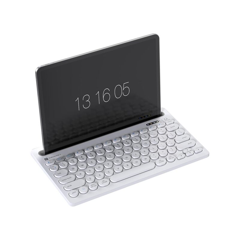 Portronics Bubble Dock Wireless Keyboard with Device Holder – Black. Enjoy seamless typing with a sleek design, built-in device holder, and wireless connectivity for a clutter-free workspace.
