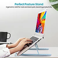 Portronics My Buddy K Lite Laptop Stand – Blue, Foldable, lightweight design, adjustable height, ergonomic support, enhances airflow, compatible with all laptops, perfect for home and office use.