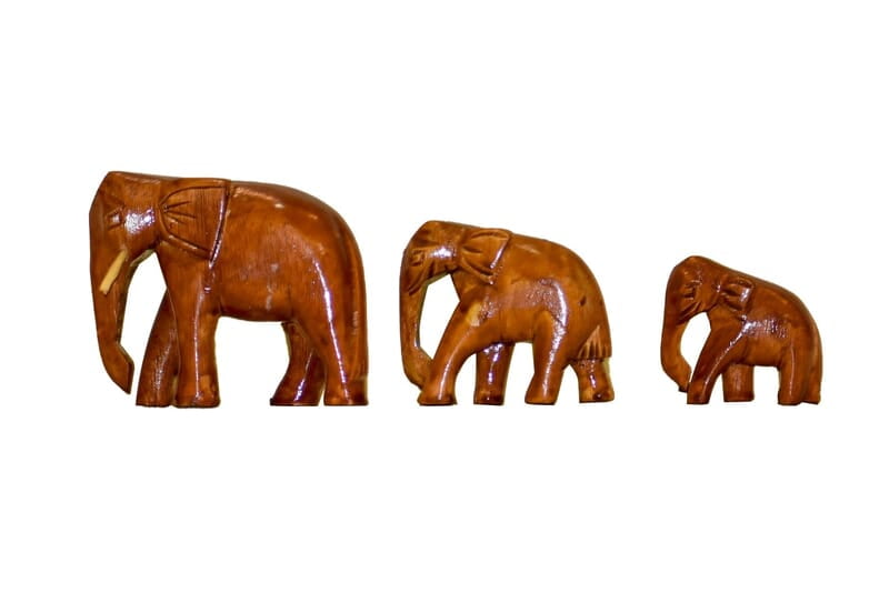 EELIKA Wooden Elephant Figurines for Home Decor, Set of 3, Brown || 1st Elepant Dimensions: 8cm x 3cm x 7cm, 2nd Elephant Dimensions: 6.5cm x 2.5cm x 4.5cm, 3rd Elephant Dimensions: 5cm x 2cm x 4cm