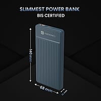 Portronics Luxcell B 10K 10000 mAh 22.5W Fast Charging Power Bank, Ultra Slim Power Bank with Mach USB-A Output, Type C PD Output