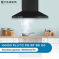 Faber 60 cm 1000 m³/hr Kitchen Chimney (HOOD PLUTO PB BF BK 60, Baffle Filter, Push Button
