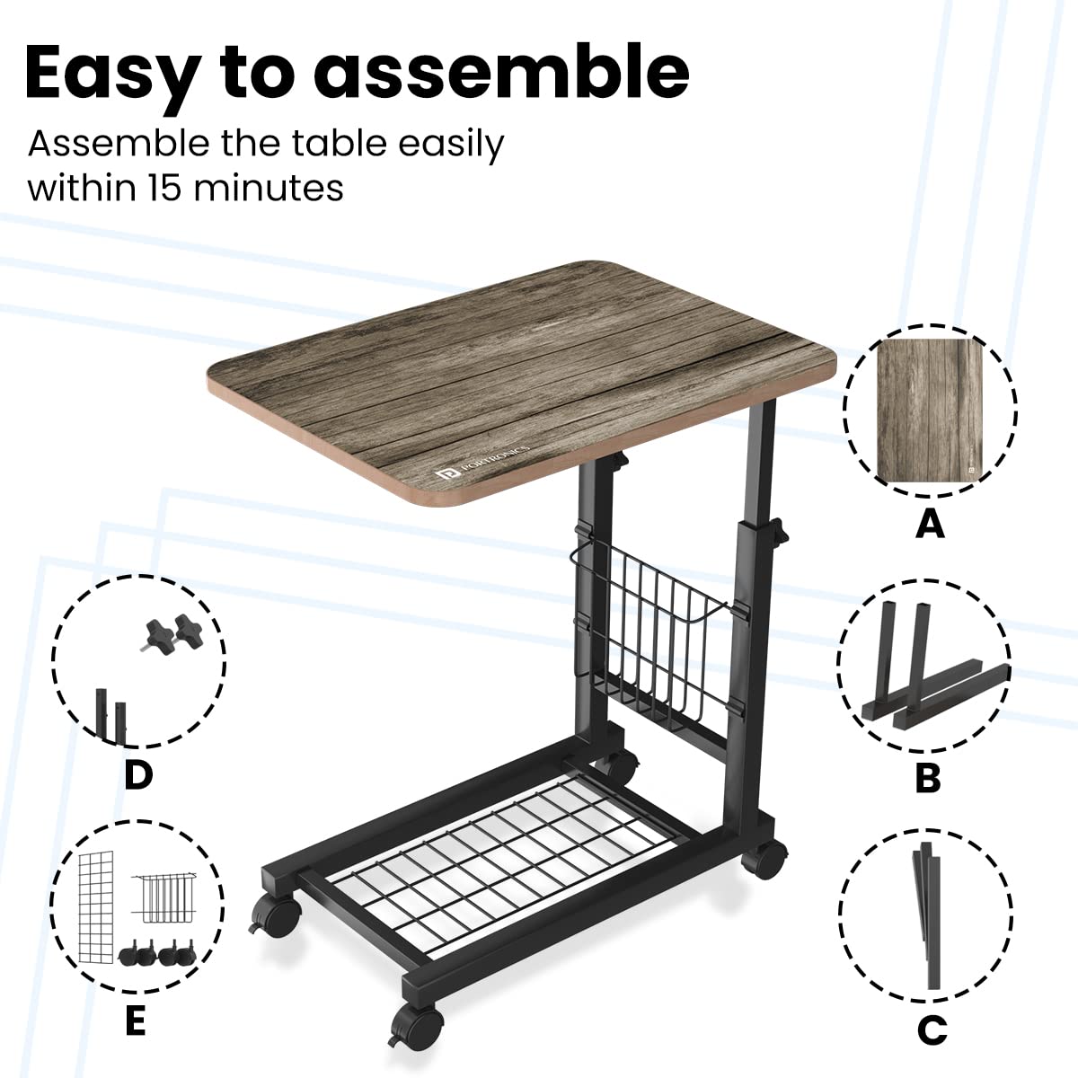 POR 1730 My Buddy D PRO Laptop Table – & Extendable Height | Brown | 1 Year Warranty
