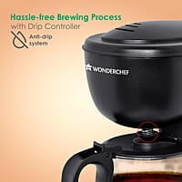 Wonderchef Onyx Brew Coffee Maker, Borosilicate Glass Carafe, Anti-Drip System, Fitered Water Drip Coffee Tank