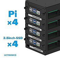 UCTRONICS Enclosure for Raspberry Pi Cluster Compatible with Pi 4B, 3B/3B+ House Up to 4 2.5? SSD, Support PoE /PoE + HAT and Switch, 2 Cooling Fans