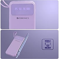 ZEBRONICS MB10000S6 Power Bank, 10000 mAh, 12W, 5 x Outputs - Dual USB A | Type C | Micro USB | Lightning, Built in I/O Cables, Mobile Holder, Percentage Display, Carry Loop