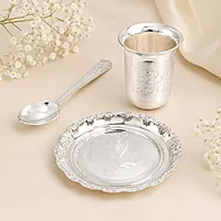 Silver Bowl, Spoon, Glass and Plate