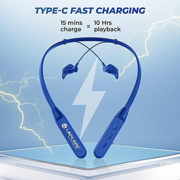 Lapcare Wooband 102 LBN‑111 Wireless Neckband Earphones | Bluetooth 5.3, 10 mm Driver, 20 h Playback, USB‑C Fast Charge, IPX5 Water-Resistant, Magnetized Buds & Low Latency Mic