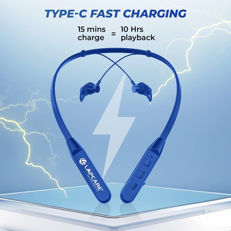 Lapcare Wooband 102 LBN‑111 Wireless Neckband Earphones | Bluetooth 5.3, 10 mm Driver, 20 h Playback, USB‑C Fast Charge, IPX5 Water-Resistant, Magnetized Buds & Low Latency Mic