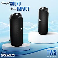 Lapcare Go Beat VI (LBS‑312): 10 W RMS portable Bluetooth speaker with dual 45 mm drivers, up to 10 hr playback, TWS stereo, AUX/USB/FM support & built‑in mic. 1‑yr warranty.