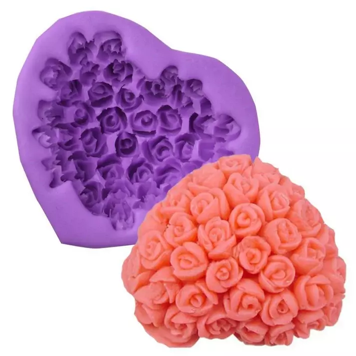 Silicon Mold Candle 3D Rose Flower in  Heart