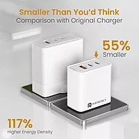 Portronics Adapto 65M 65W Triple Port GaN Fast Charger | Dual Type-C PD + USB-A White