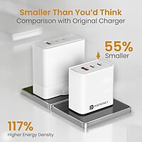 Portronics Adapto 65M 65W Triple Port GaN Fast Charger | Dual Type-C PD + USB-A White