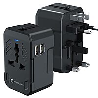 Portronics Juicemate 2 Universal Travel Adapter – Dual USB-A 12W Output | Black