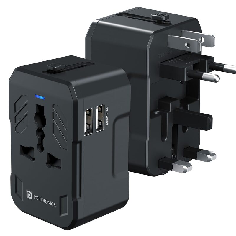 Portronics Juicemate 2 Universal Travel Adapter – Dual USB-A 12W Output | Black