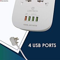 Live Tech PS 13 Surge Protector – 4 Sockets, 2500W, 10A, with built-in surge protection, ideal for home and office use, compact design, ensures safety for your devices, reliable power solution.