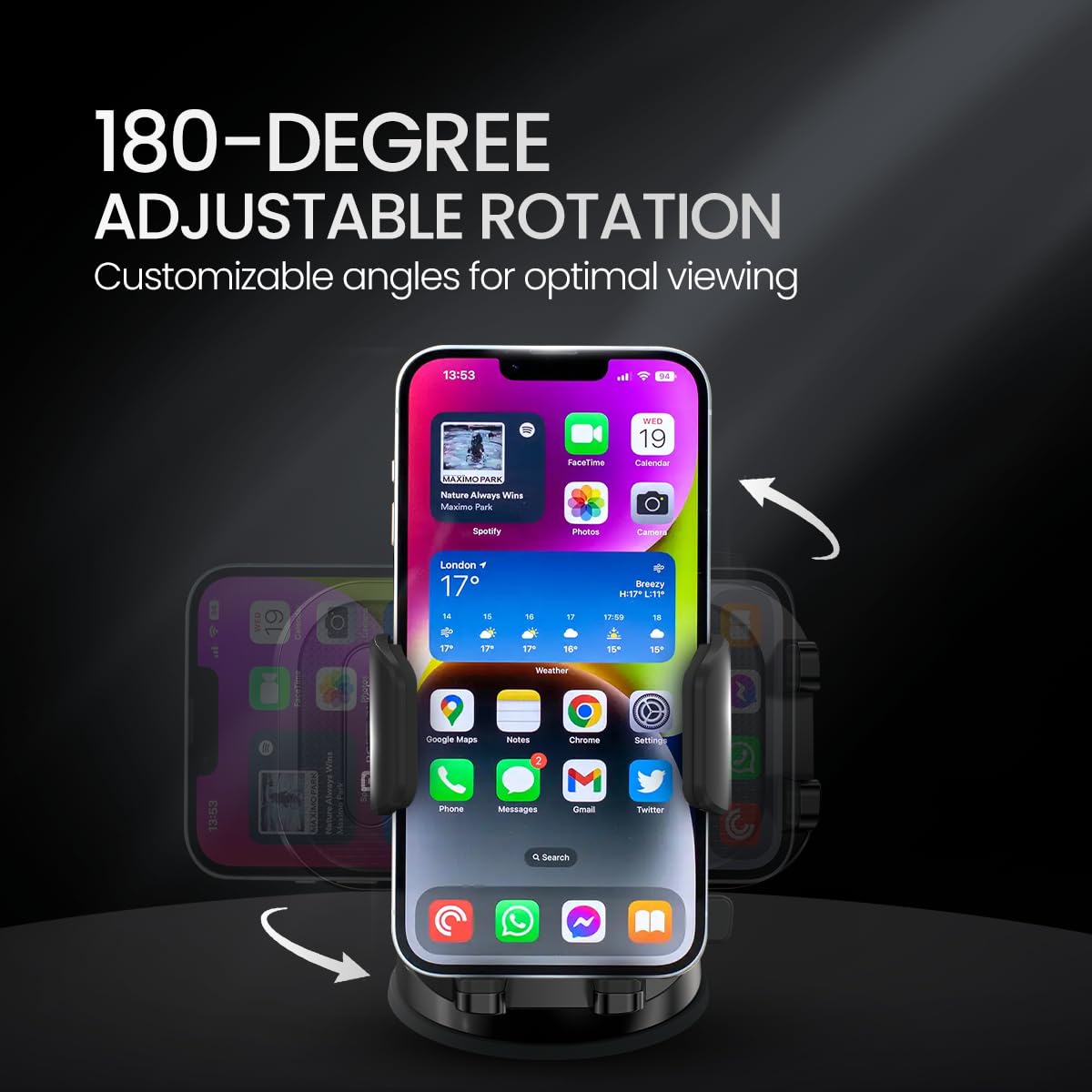 Portronics Clamp M4 Car Phone Holder – 360° Rotation | Strong Grip | Black | 1 Year Warranty