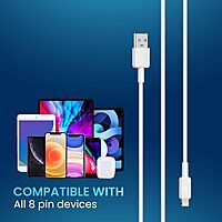 Portronics Konnect Link USB to 8-Pin Cable – 3A Fast Charging | iOS Compatible | 1M | White