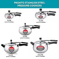 Borosil Pronto Induction Base Inner Lid Stainless Steel Pressure Cooker, 6.8 mm Thick Base, 6.5 L