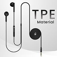 Portronics Conch Theta A – 3.5mm Earphones with Mic, sleek black design, delivering clear sound and comfort for music lovers and calls, perfect for everyday use and portable convenience.