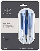 PARKER VECTOR STA CALLIGRAPHY CHROME TRIM FOUNTAIN PEN BLUE BODY PARKER VECTOR STA CALLIGRAPHY CHROME TRIM FOUNTAIN PEN BLUE BODY