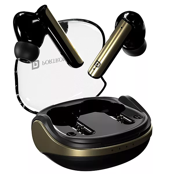 Portronics Twins S7 – TWS Earbuds, 35H Playtime, Black, Bluetooth 5.0, Touch Control, IPX4 Water Resistant, Deep Bass, Comfortable Fit, Quick Charge, Perfect for Music & Calls, Lightweight Design.