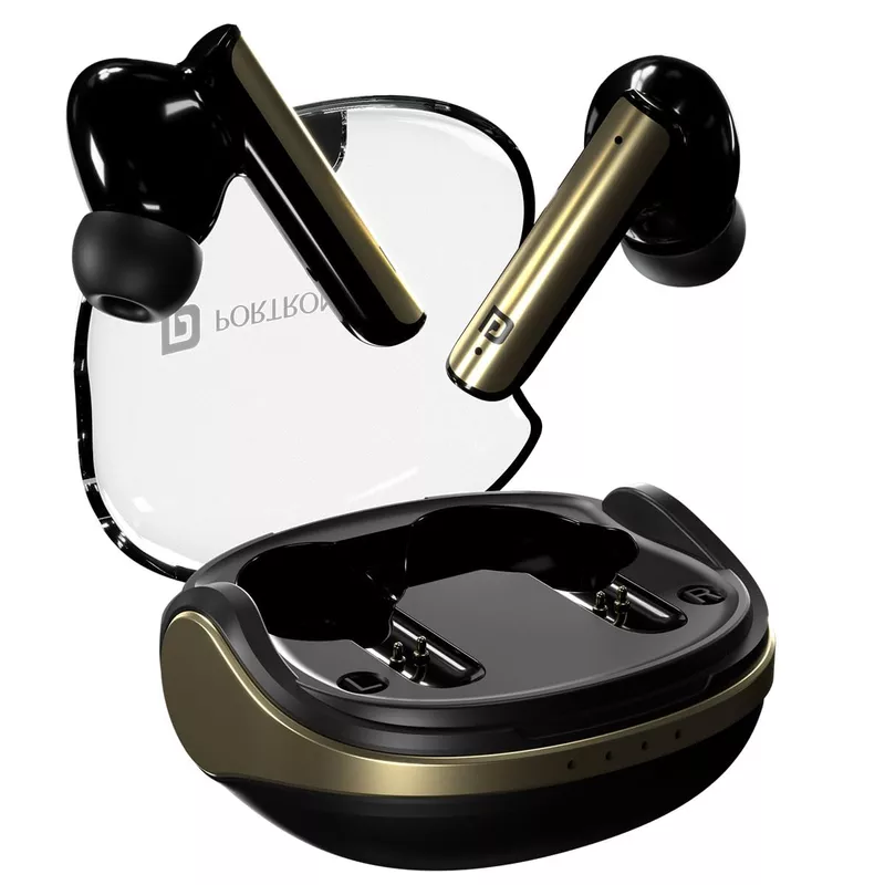 Portronics Twins S7 – TWS Earbuds, 35H Playtime, Black, Bluetooth 5.0, Touch Control, IPX4 Water Resistant, Deep Bass, Comfortable Fit, Quick Charge, Perfect for Music & Calls, Lightweight Design.