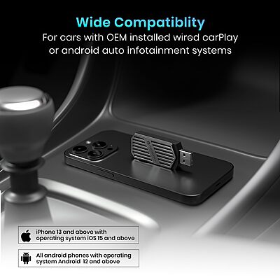 Portronics Tune Bluetooth v5.3 Receiver for Car | Wireless Android Auto + CarPlay | Black