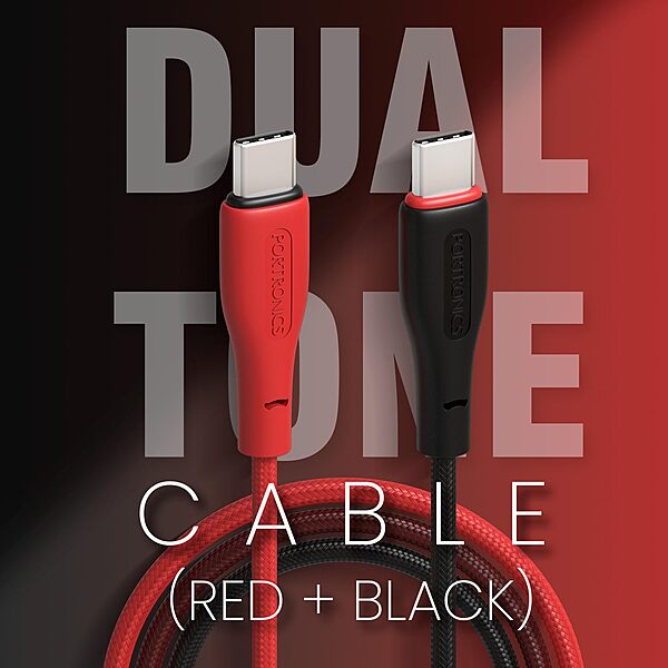 Portronics POR 3009 HUE X USB-C to USB-C Cable – 60W, Dual Tone, Braided, 1M, Black & Red