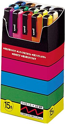 PC3M15C MITSUBISHI UNI POSCA MARKER SET, 3M, 15 ASSORTED COLORS