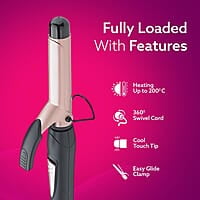 AGARO HC6001 Hair Curler with 25MM Barrel, Rod, Tong, Tourmaline Infused Ceramic Coated Plates