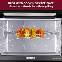 Borosil OTG Pro Plus 20 Litres Oven Toaster Griller, Motorized Rotisserie, Pizza Oven, Cake Oven for Baking | 6 Heating Option | 2 years Warranty