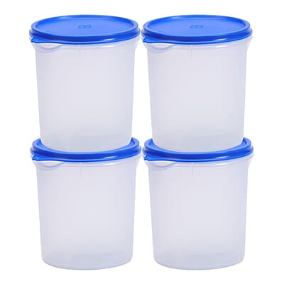 Varmora Magnum Round Smart Kitchen Storage Plastic Container – Blue Lid (1 Litres) (Pack of 4)