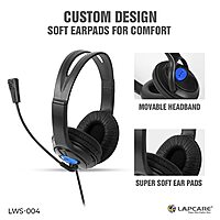 Lapcare LWS-004 Wired Stereo Headset with Mic | On-Ear Headphones with Soft Cushions, 1.8m Cable & Adjustable Mic – Ideal for Online Classes, Office Calls & Gaming