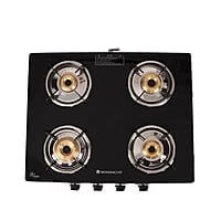 Wonderchef Glory 4 Burner Glass Cooktop, Black 8mm Toughened Glass Ergonomic Knobs Ergonomic Knobs