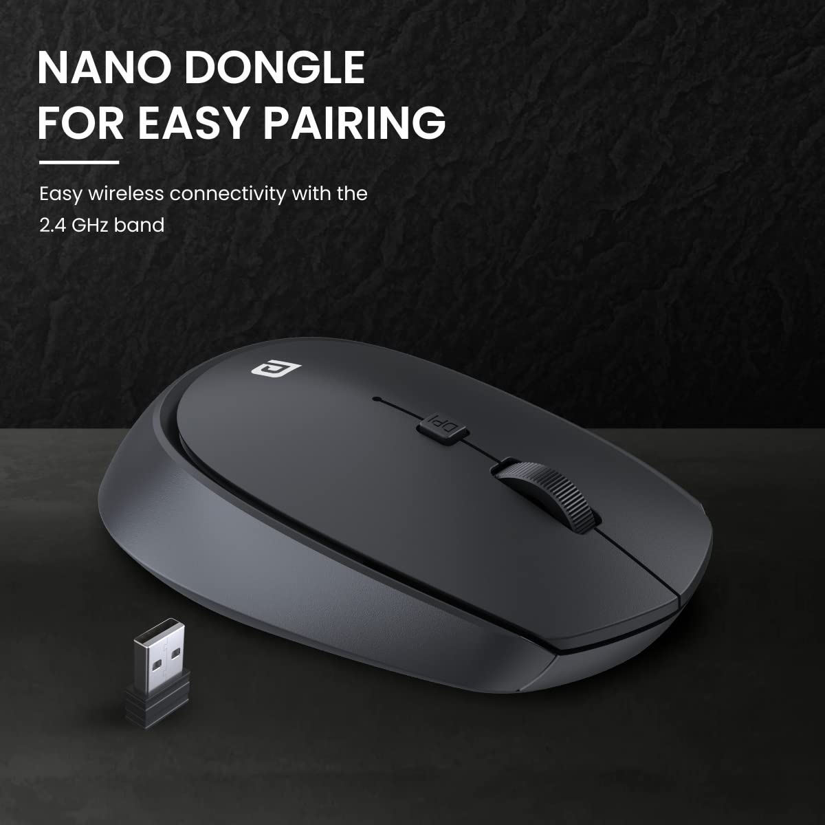 Portronics Toad 23 Wireless Optical Mouse – 2.4GHz | USB Nano Dongle | Optical Sensor | Adjustable DPI | Click Wheel | Black