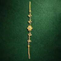 Impon Gold Plated Floral Bracelet for Women | Adjustable Hand Chain with Stone | Elegant Daily Wear Gold Finish Jewelry
