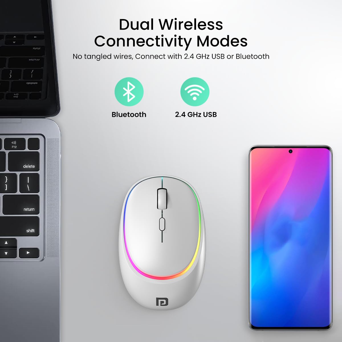 Portronics Toad IV Bluetooth Mouse – Dual Mode | RGB | Rechargeable | White | 1 Year Warranty