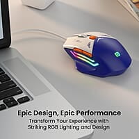 Portronics Vader Wired Gaming Mouse with 6 Buttons, Thumb Support, Adjustable DPI (6400 Max), RGB Light Effects, Ergonomic Design, 1.5 m Long USB Cable for Laptop & PC