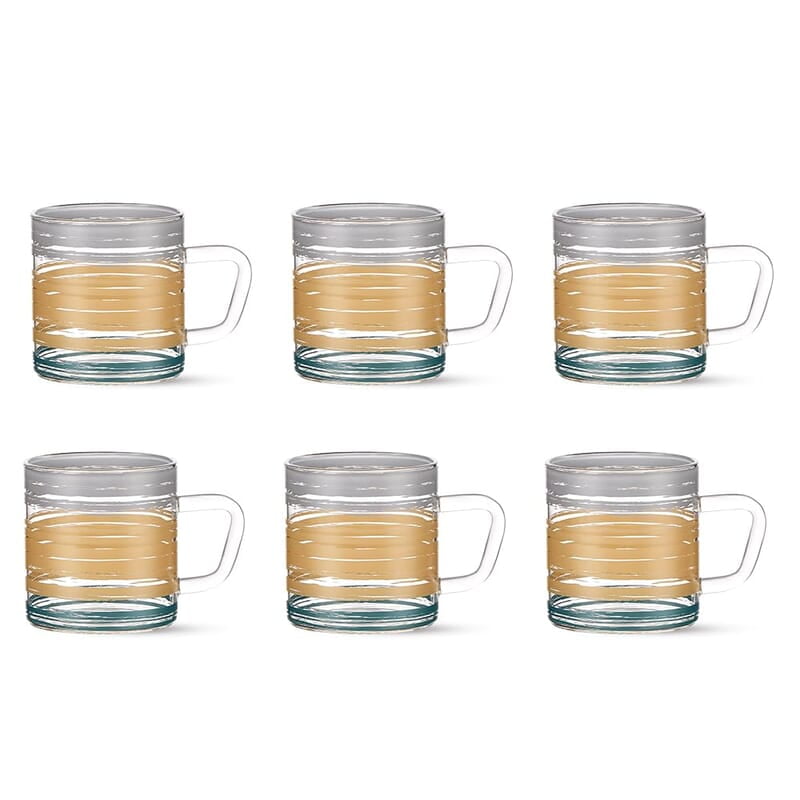 Borosil Vision Glance Tea n Coffee Classic Mug Set of 6 Pcs 210 ml | Borosillicate Glass, Microwave Safe, Scratch Resistance, Lightweight | for Chai, Green Tea, Milk