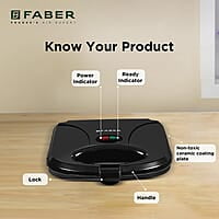 Faber 750W Sandwich Grill Toaster Grill, Toast & Heat 2 Slice Slots